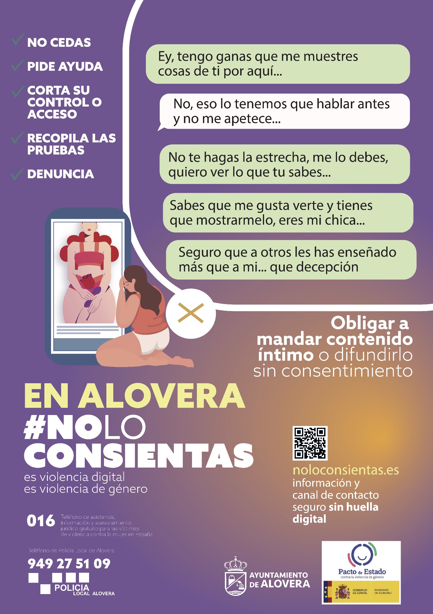 Cartel de campaña sobre obligar a mandar contenido íntimo o difundirlo sin consentimiento.
