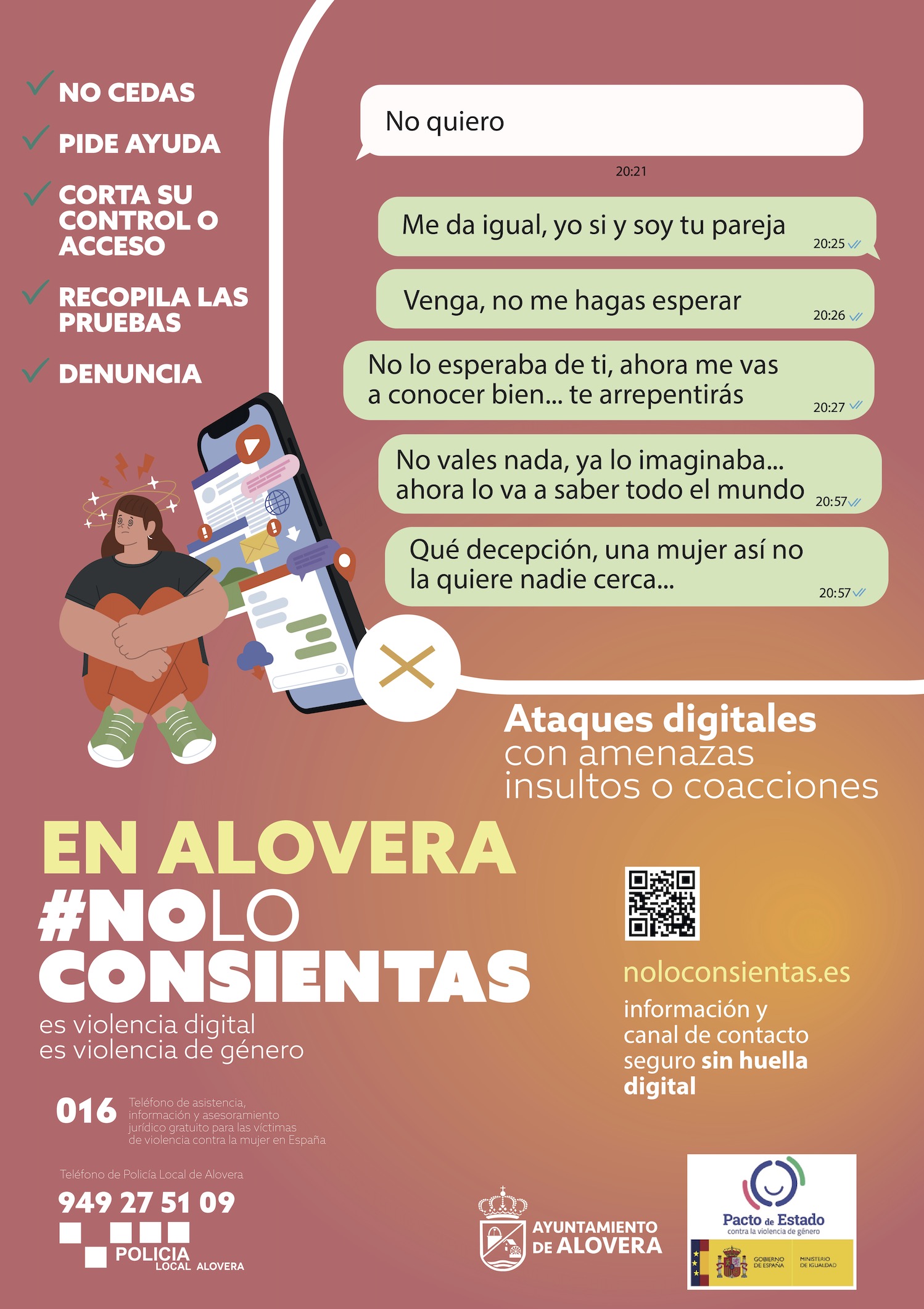 Cartel de campaña sobre ataques digitales con amenazas, insultos o coacciones.